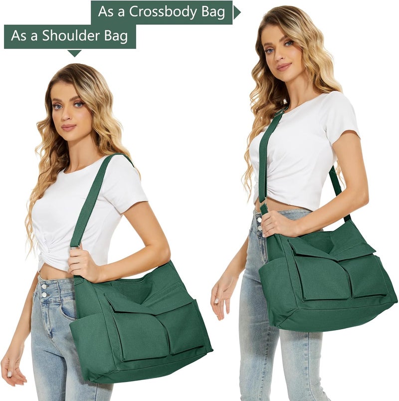 KALIDI FANCY FOREST KALIDI Canvas Tote Bag Messenger Bag, Large Crossbody Bag for Women or Men, Casual Canvas Shoulder Bag for College Work Daily - Image 2